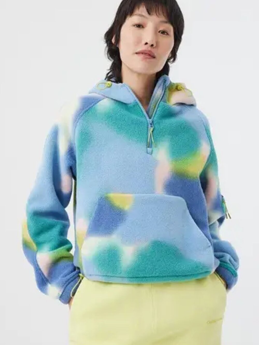 Outdoor Voices Colorful Tie-Dye Fleece Hoodie - Light Blue, Pink, Yellow, Green